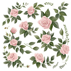 set of floral branch. Wedding concept with flowers. Floral poster, invite. Vector arrangements for greeting card or invitation