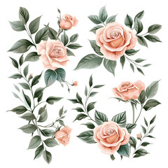 set of floral branch. Wedding concept with flowers. Floral poster, invite. Vector arrangements for greeting card or invitation