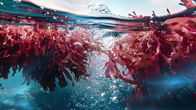 background of red alga in the water
