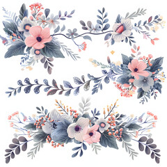 set of floral branch. Wedding concept with flowers. Floral poster, invite. Vector arrangements for greeting card or invitation