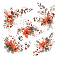 set of floral branch. Wedding concept with flowers. Floral poster, invite. Vector arrangements for greeting card or invitation