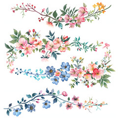 set of floral branch. Wedding concept with flowers. Floral poster, invite. Vector arrangements for greeting card or invitation