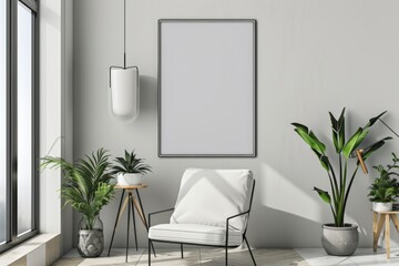 Scandinavian style living room with poster mockup created with generative ai