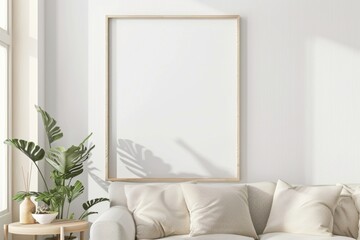 Scandinavian style living room with poster mockup created with generative ai