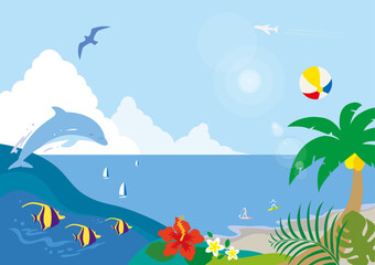 Fototapeta na wymiar This illustration is inspired by a fun summer vacation at the beach.