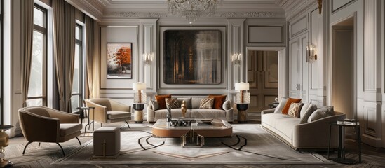 Fototapeta na wymiar Comfortable living space furnished with elegant decor