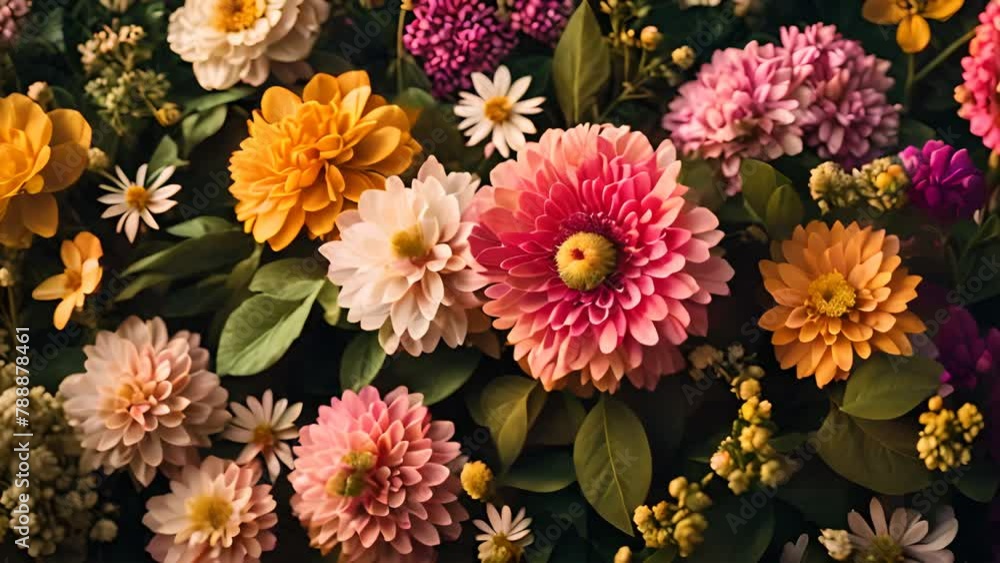 Poster cluster of vibrant flowers up close generative ai
