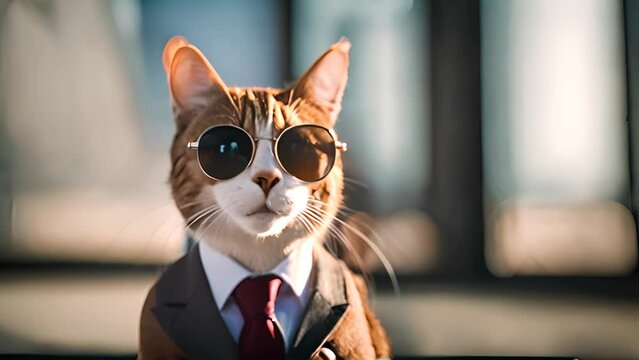 Dapper Cat in Sunglasses Suit and Tie Generative AI