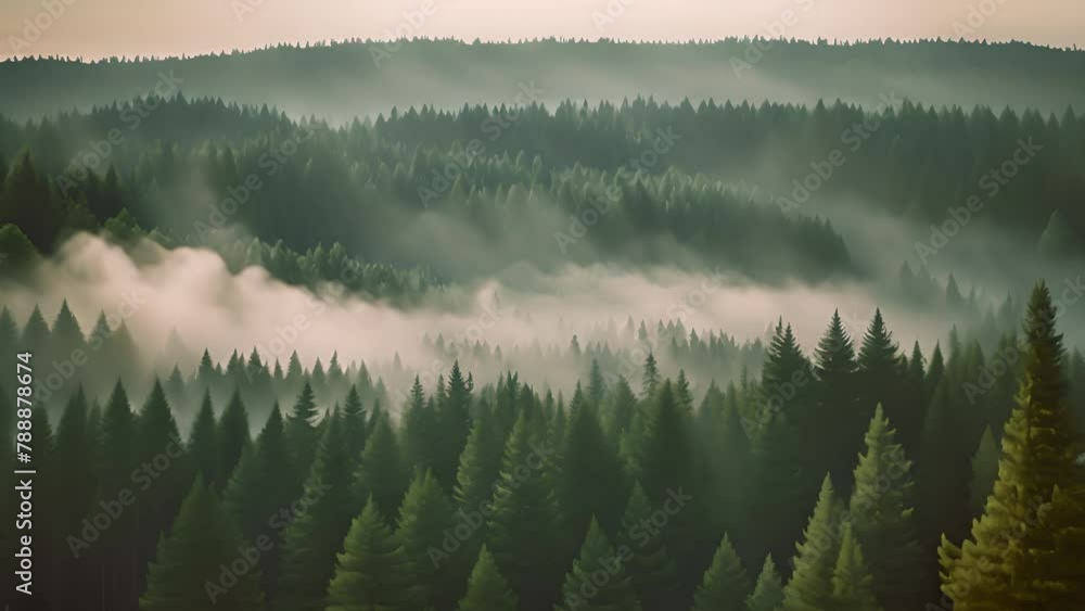 Aufkleber misty forest with dense trees generative ai