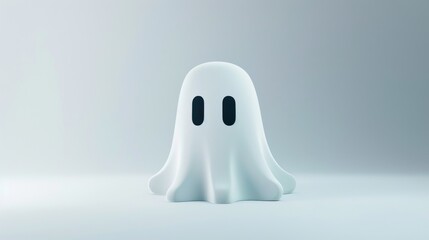 A white ghost with a scared face is standing on a white background.