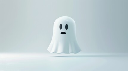 Fototapeta premium A white ghost with a scared face is standing on a white background.