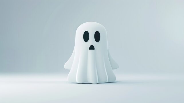 A white ghost with a scared face is standing on a white background. The ghost has a creepy and eerie appearance, which gives the image a spooky and unsettling mood