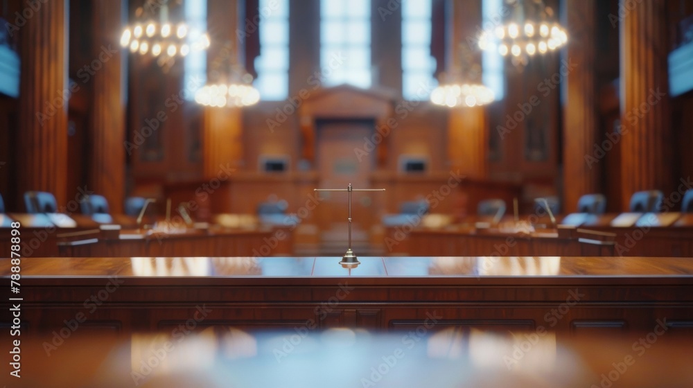 Wall mural defocused courtroom panorama the blurred backdrop of a stately courtroom creating an air of formalit