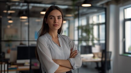 female operator standing in the office