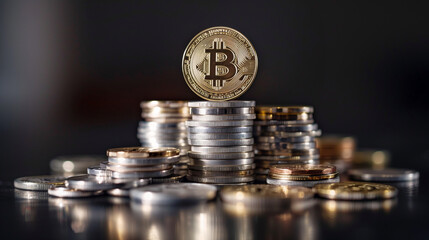 Um amontoado de moedas de bitcoin