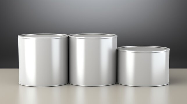 Metal Cans Shiny cans with a brushed steel background, 3D flat design.