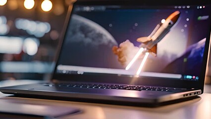 Laptop Displaying Rocket Launch Generative AI