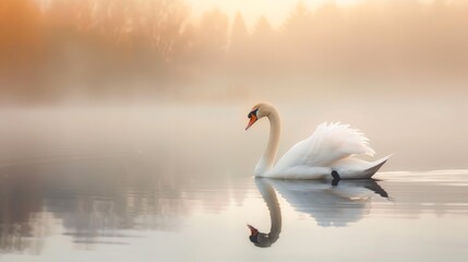 Serene Swan at Dusk on Tranquil Lake