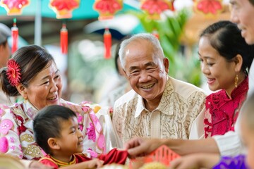 Obraz premium Celebrating Filipino Heritage: Multigenerational Family in Traditional Attire Enjoying Cultural Stories