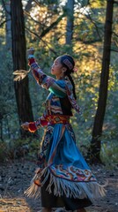 Obraz na płótnie Canvas Twilight Dance in the Forest: Young Hmong Woman Celebrates Heritage Month with Traditional Ritual