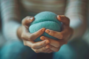 Calming Hands Grasping Stress Ball for Anxiety Relief - Awareness Concept - obrazy, fototapety, plakaty