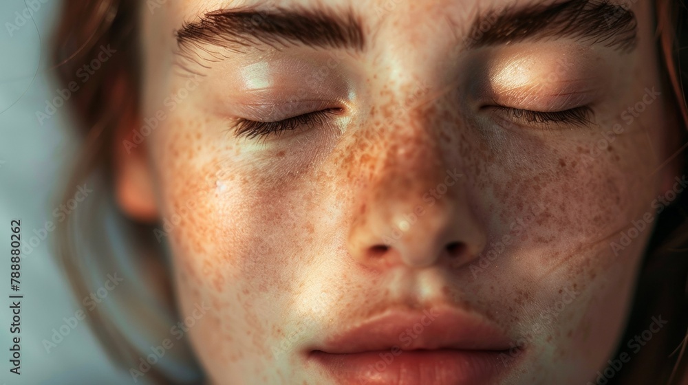 Aufkleber the peaceful stillness of the closed eyes contrasts with the sharpness of the facial features creati