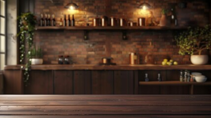 Modern Kitchen with Sunlit Wooden Table Top for Product Display and Cozy Contemporary Home Interior Design Featuring Bright and Airy Natural Wood Elements