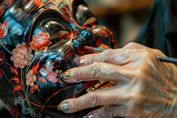 Obraz premium Artistic Hands Crafting a Korean Mask in Celebration of Asian American and Pacific Islander Heritage Month