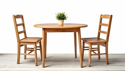 Wooden-Table-with-Two-Chairs--Isolated-on-White-Background-with-Clipping-Path