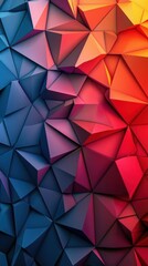 A colorful abstract background composed of triangles in various shades of red, blue, and purple