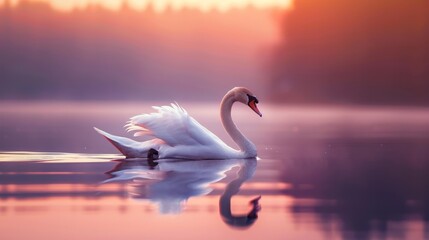 Elegant Swan Photography on Serene Dusk Lake