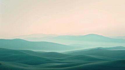 Expansive pastel dawn over gentle rolling hills in a surreal fantasy landscape panoramic view