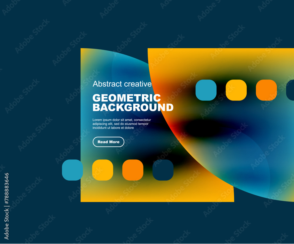 Poster A vibrant electric blue and yellow geometric background adorned with circles is perfect for advertising logos on electronic devices. The rectangles and circles create a dynamic multimedia design