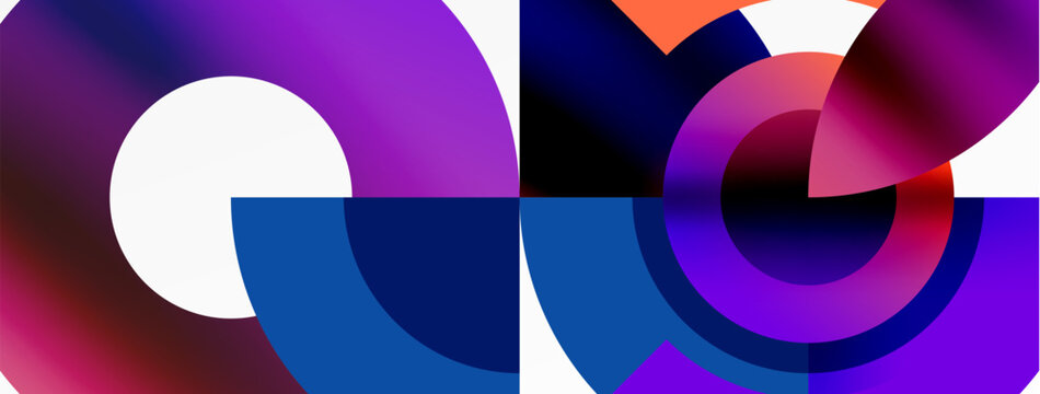 The colorful artwork features a vibrant mix of purple, violet, magenta, and electric blue circles on a white background, creating a dynamic and eyecatching design
