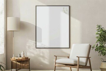 Scandinavian style living room with poster mockup created with generative ai