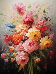 Bouquet abstract oil painting. (Good to print and use as a mural.)