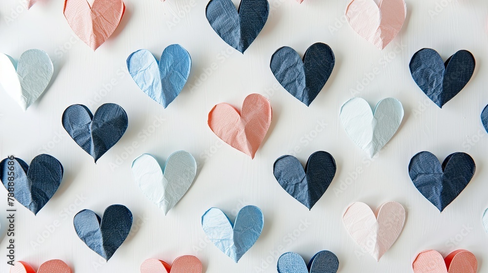 Poster heart shaped paper elements set against a white backdrop serving as endearing symbols of love for oc