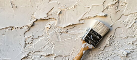 Apply a coat of white paint on the wall as part of the repair process to create a textured...