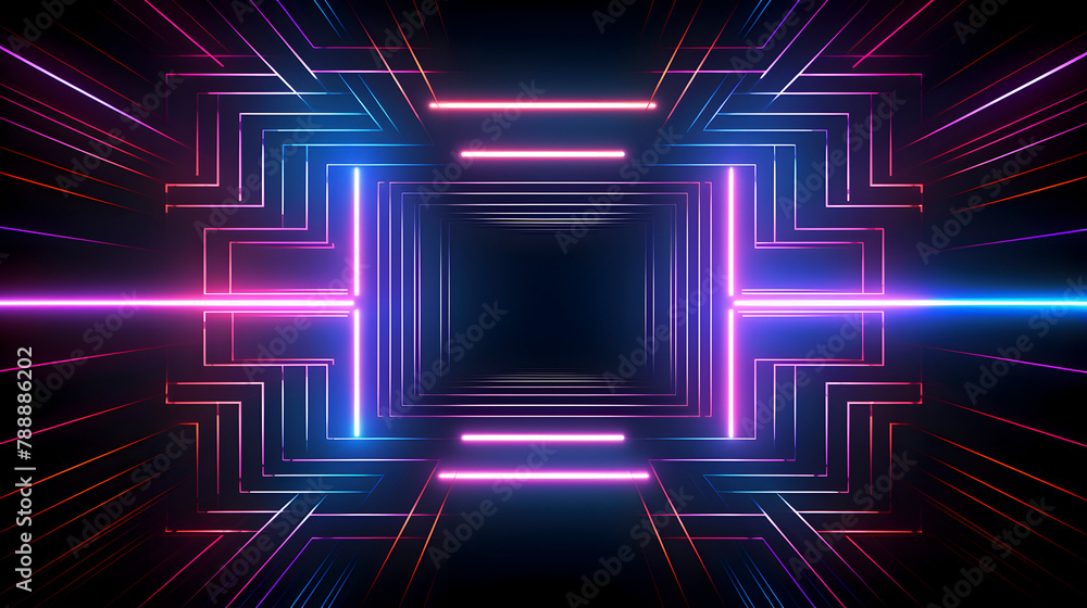 Poster digital technology neon lights grids lines abstract pattern poster web page ppt background