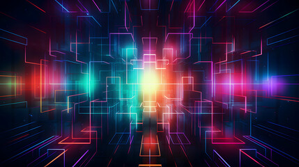 Fototapeta premium Digital technology neon lights grids lines abstract pattern poster web page PPT background