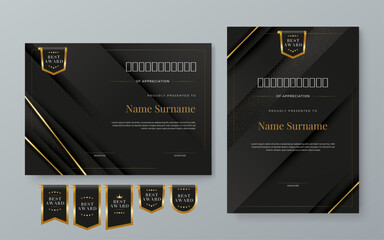 Black and gold vector flat and gradient modern certificate template for corporate or awards. For appreciation, achievement, awards diploma, corporate, and education