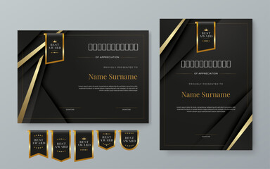 Black and gold vector award certificate template fancy modern abstract for corporate. For appreciation, achievement, awards, education, competition, diploma template