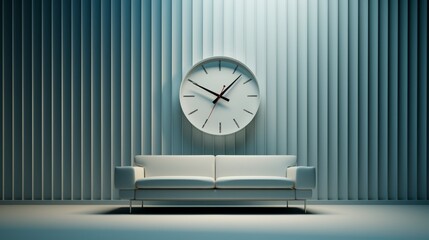 3D minimalist visualization of a clock ticking loudly in a silent office, pressure of time, - obrazy, fototapety, plakaty
