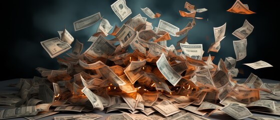 3D minimalist visualization of crumpled financial newspaper headlines about crashes, - obrazy, fototapety, plakaty