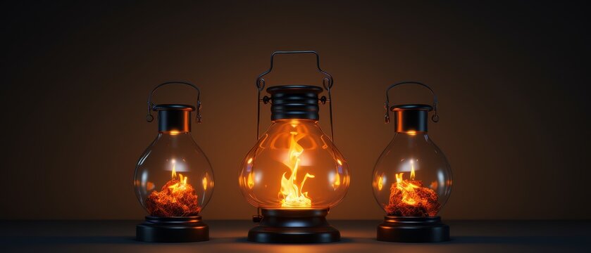 3D minimalist visualization of an oil lamp with fluctuating flame size, market stability,