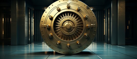 Minimalist 3D depiction of a closed bank vault, financial crisis visualization, - obrazy, fototapety, plakaty