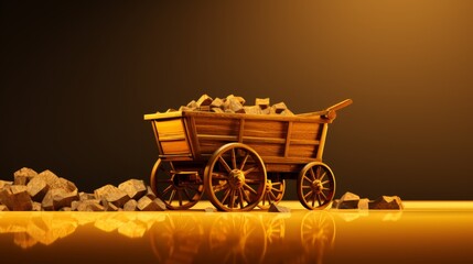 Minimalist 3D representation of an empty gold mine cart, depleted resources,