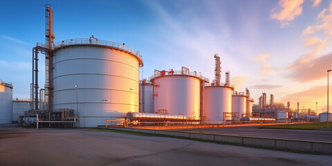 Industrial Twilight: Petrochemical Plant with Neon Lights