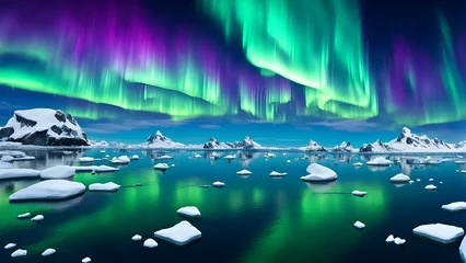 Türaufkleber Aurora on Arctic glaciers, glaciers on the sea surface, scientific phenomena © Echotime