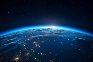 Fototapeta na wymiar Glowing City Lights: Earth from Space